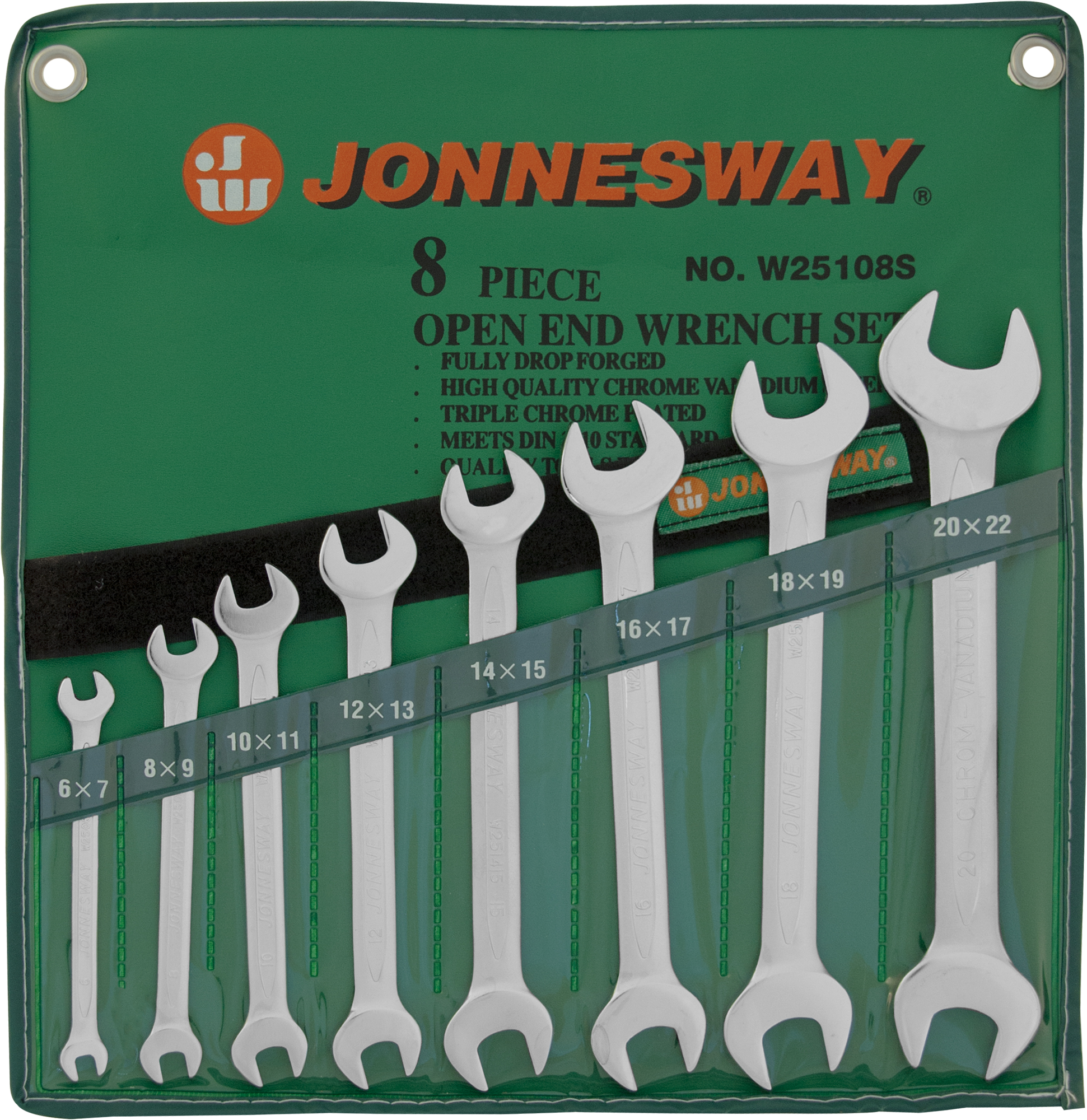 Купить запчасть JONNESWAY - W25108S Набор ключей рожковых 6-22 мм, 8 предметов, W25108S JONNESWAY