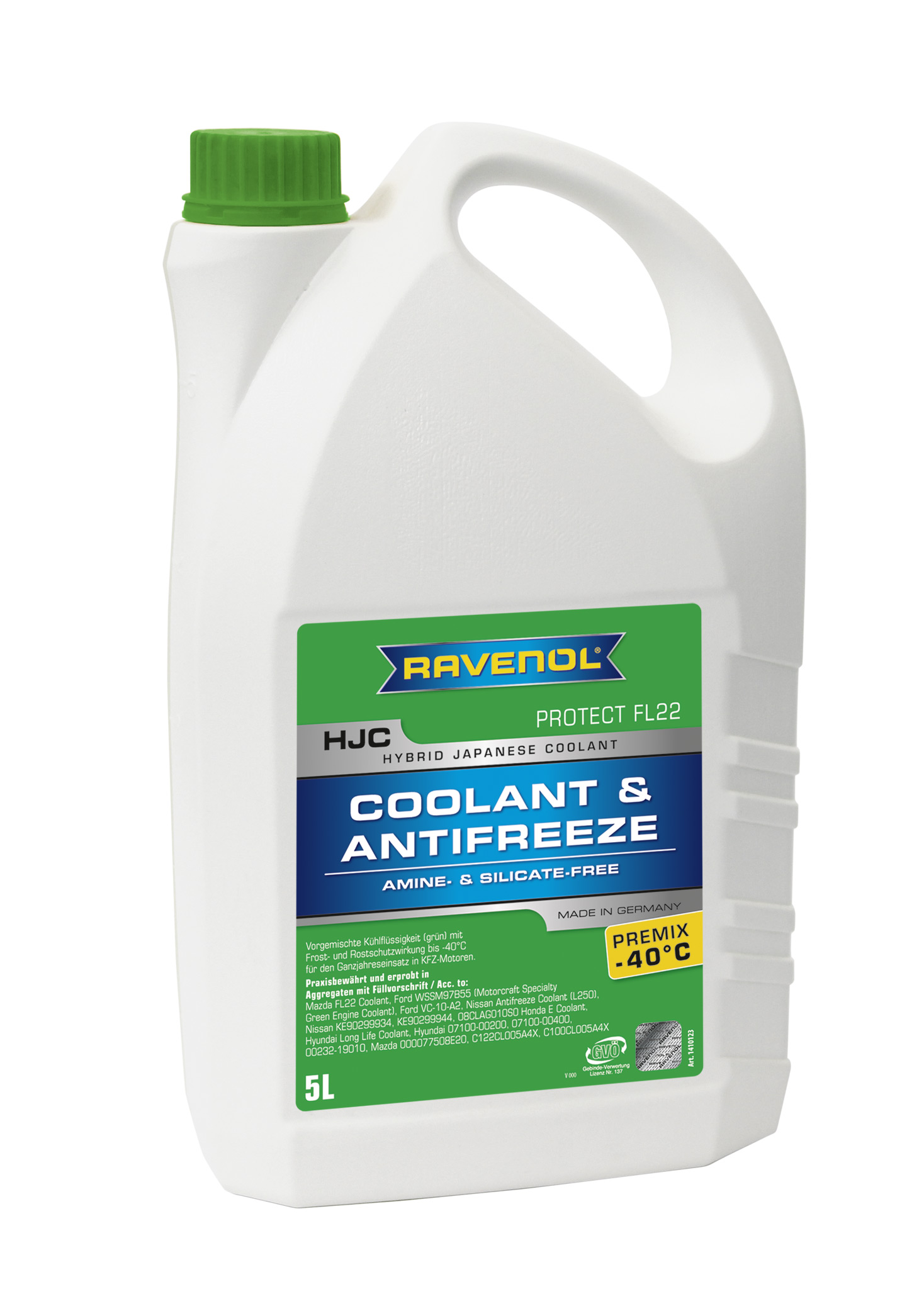 Купить Ravenol 4014835755956 Антифриз готовый к прим. зеленый HJC Hybrid Japanese Coolant Premix -40°C (5 л)